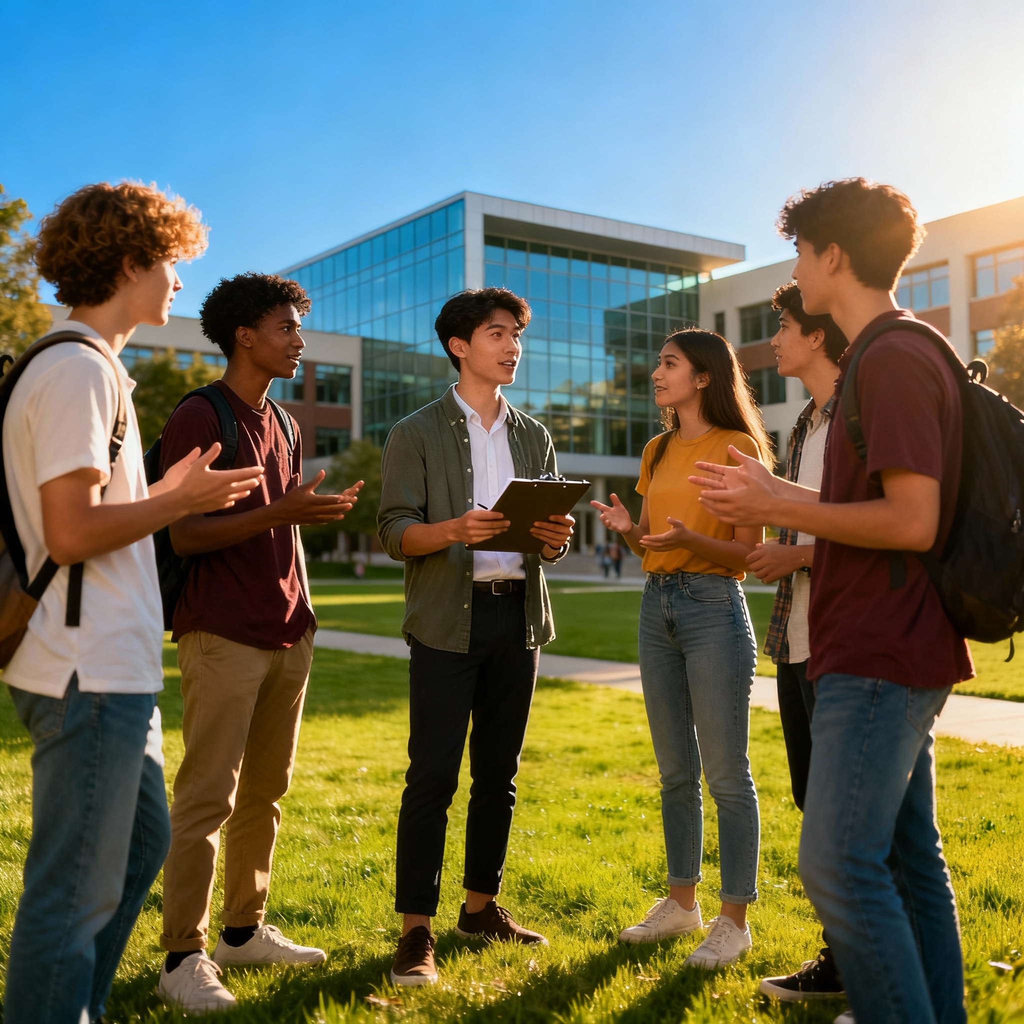 młodzi ludzie przebywający przed Uczelnią