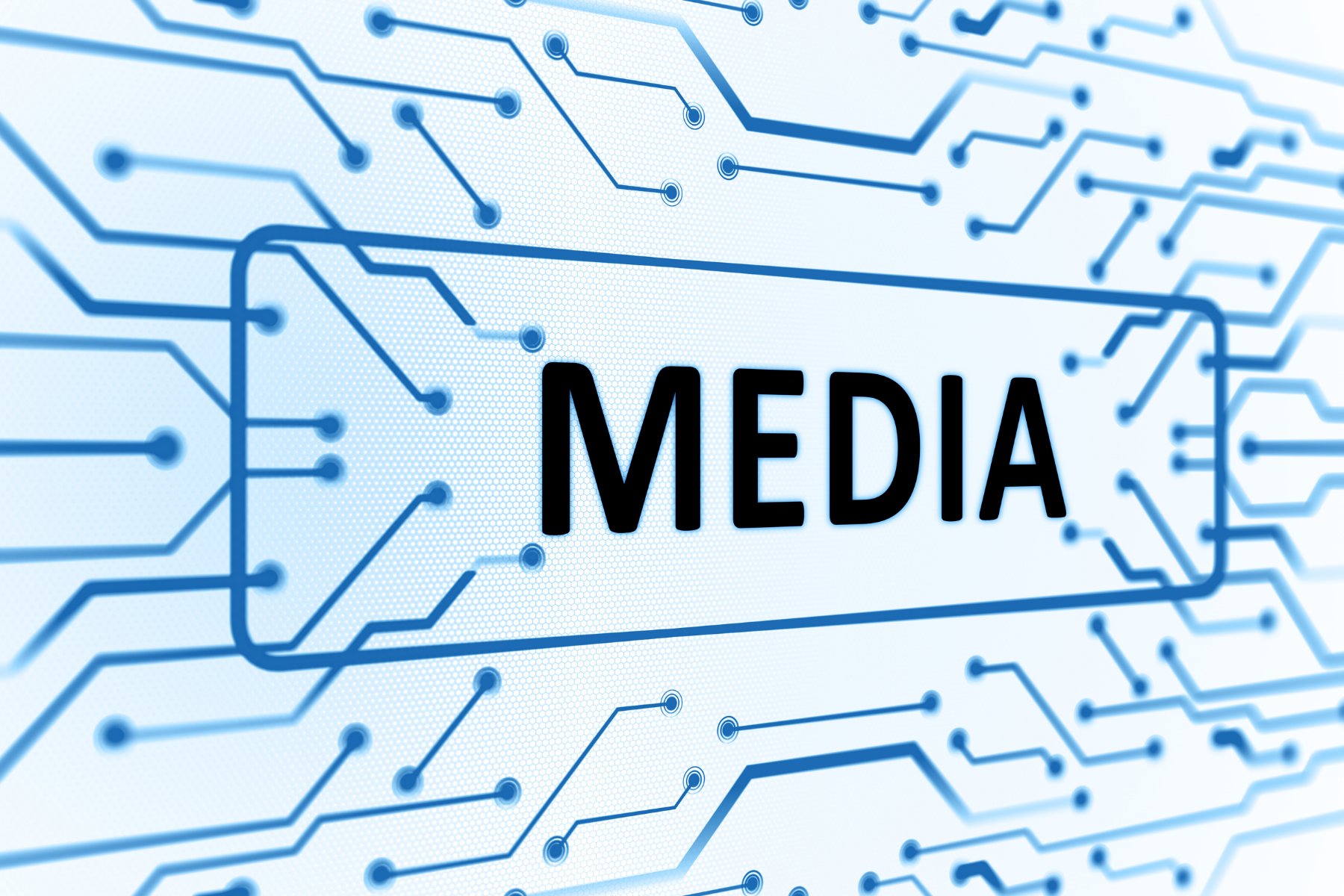 jasnoniebieska sieć neuronowa, w środku napis czarną czcionką: MEDIA