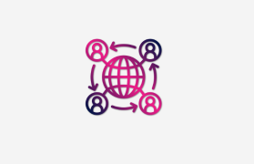 Ikona ziemi, wokół niej cztery awatary ludzi połączone strzałkami