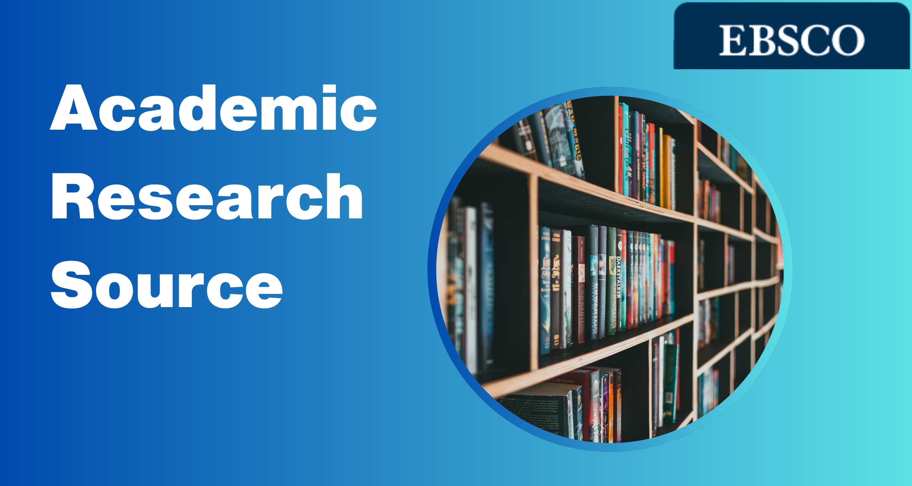 Nagłówek: Academic Research Source, obok w okrągłej ramce ksiązce na półce w bibliotece w prawym górnym rogu, logo EBSCO