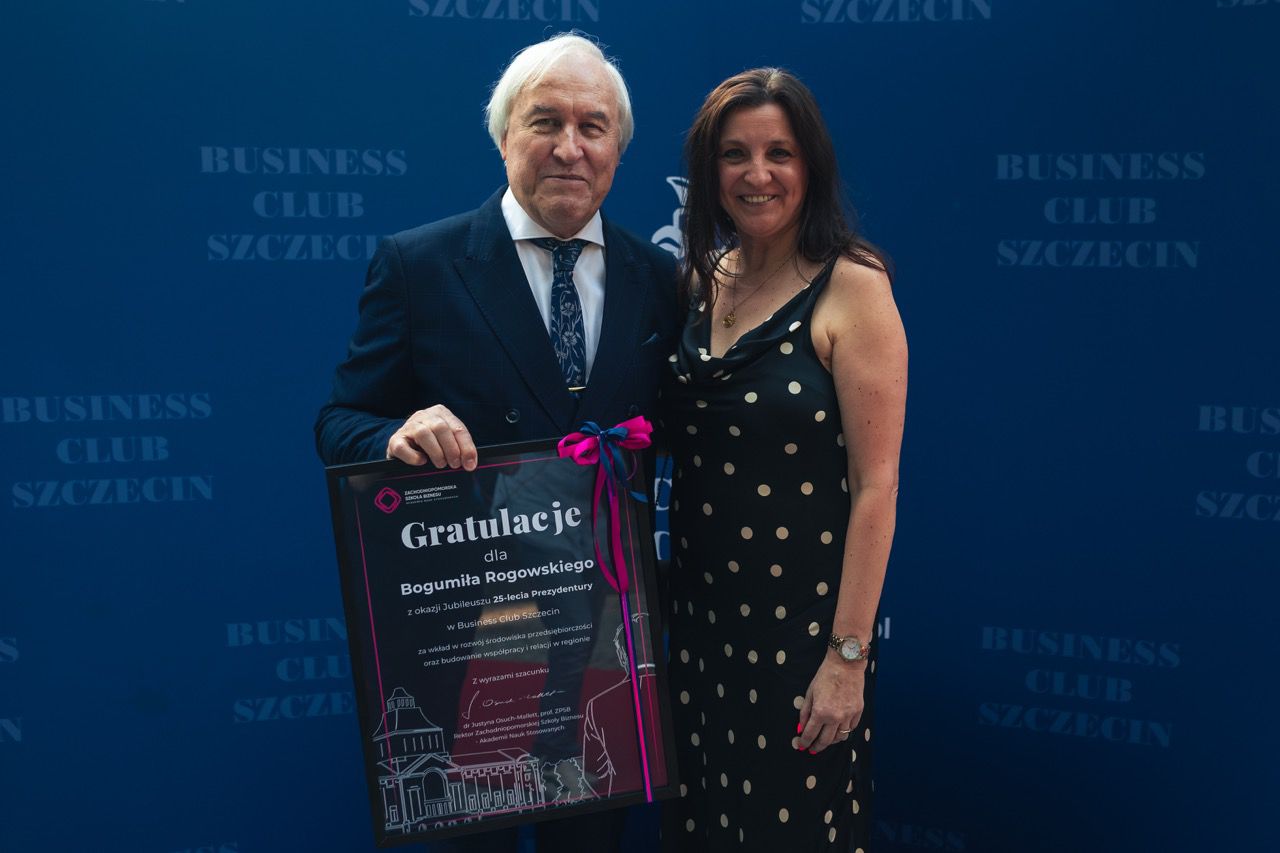 Bogumił Rogowski, prezydent Business Club Szczecin i Justyna Osuch-Malllett, Rektor ZPSB. 